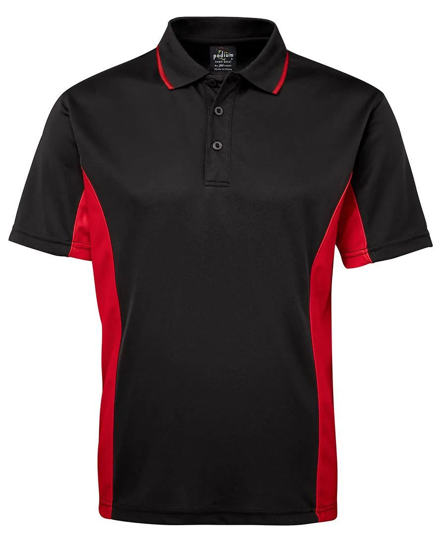 Aboriginal Flag Australia Map Distressed Look Sports Polo (Black with Red Sides, Adult Sizes)