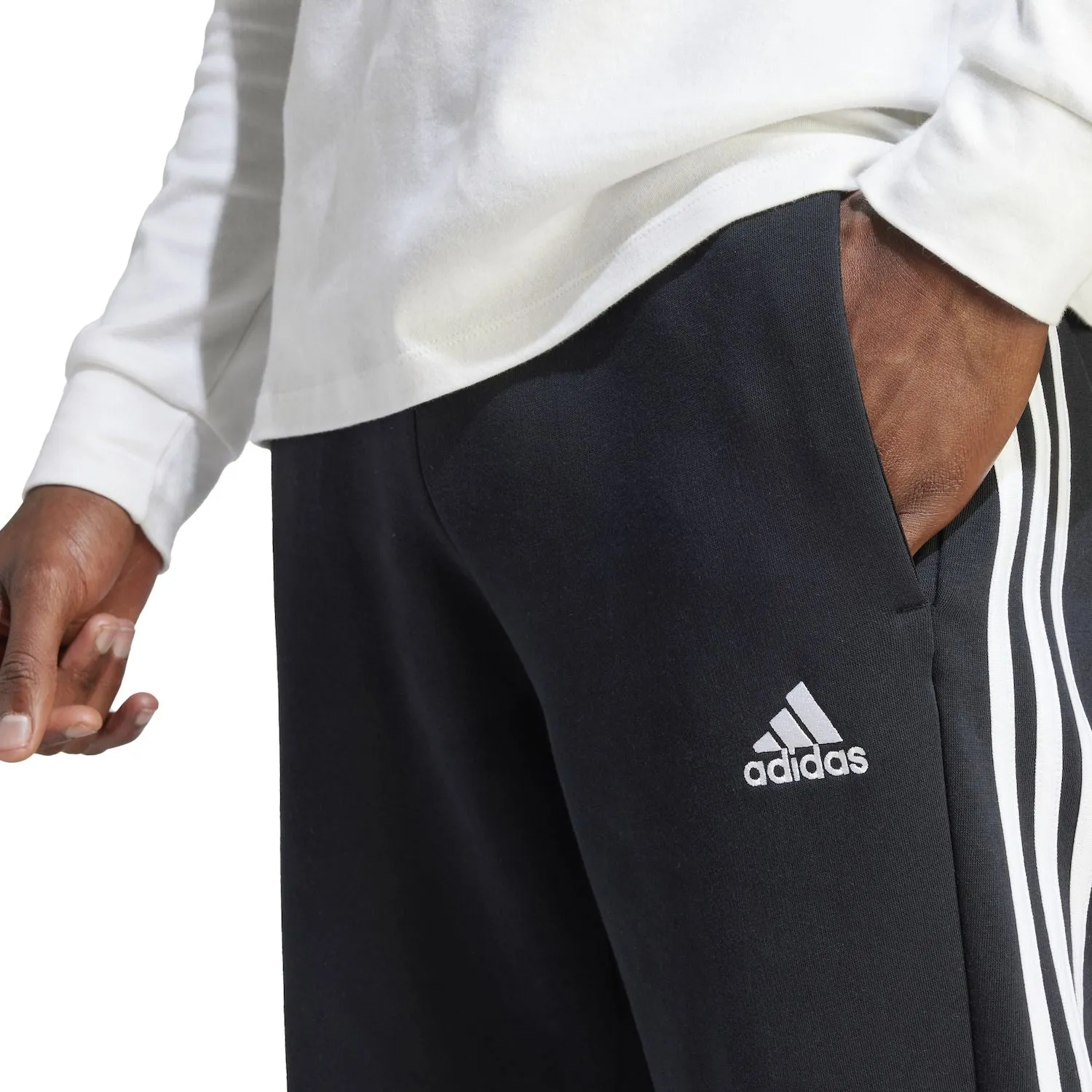 adidas Essentials Men's 3 Stripe Fleece Open Hem Trousers