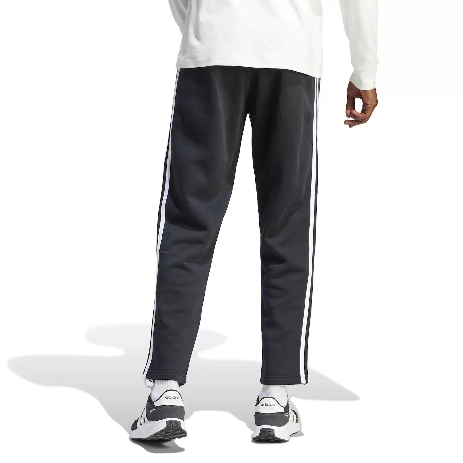 adidas Essentials Men's 3 Stripe Fleece Open Hem Trousers