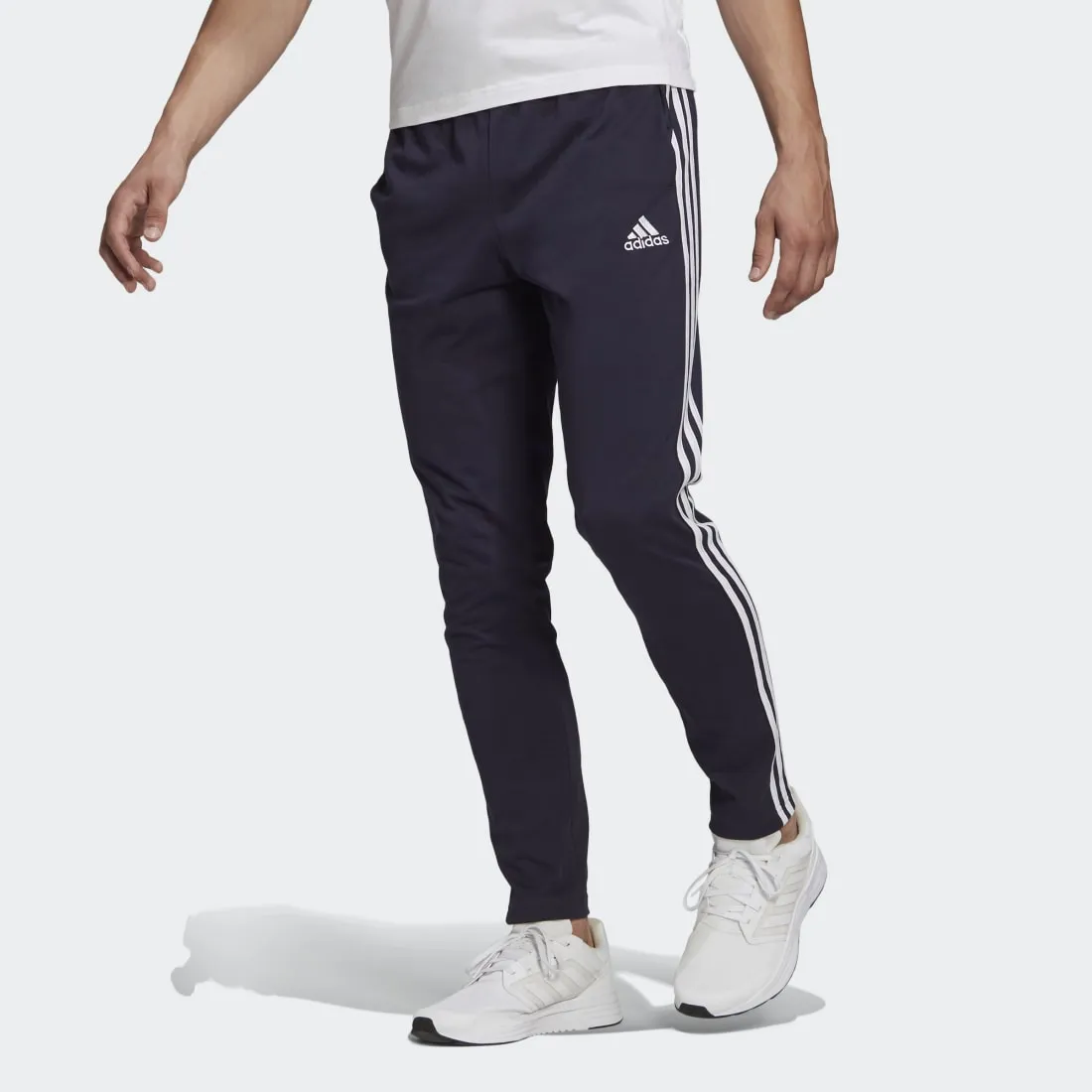 adidas Essentials Single Jersey Tapered Open Hem 3-Stripes Men's Pants