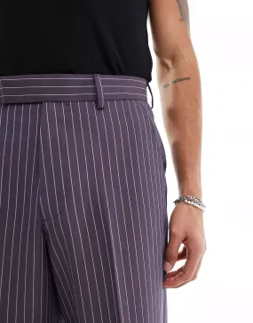 ASOS Wide Leg Suit Pants in Purple Stripe