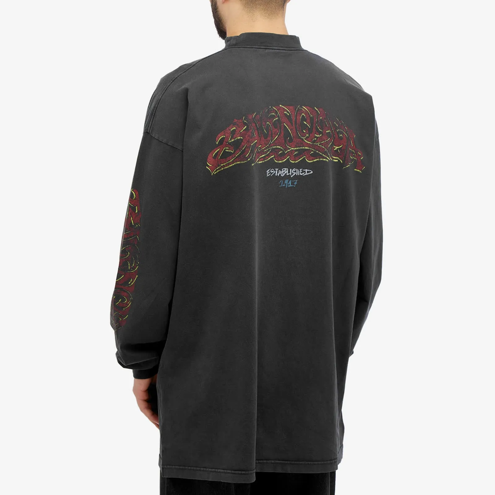 Balenciaga Offshore Vintage Longsleeve T-Shirt in Faded Black & Red