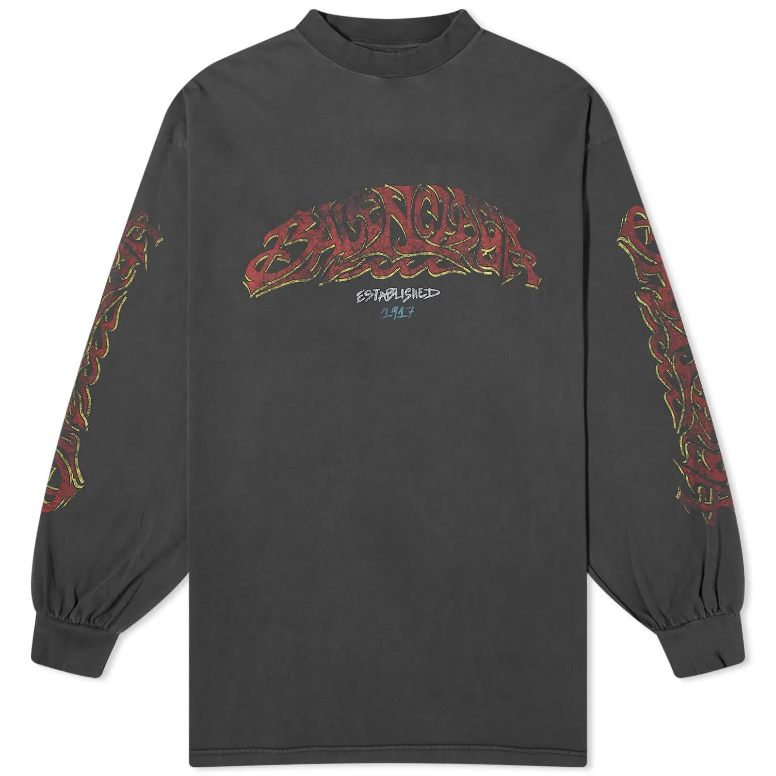 Balenciaga Offshore Vintage Longsleeve T-Shirt in Faded Black & Red