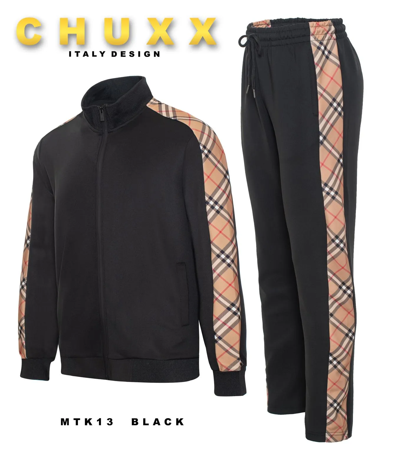 Black Men's Tracksuit 2-Piece Luxury Design Jacket & Pants Matching Set Style No: MTK13