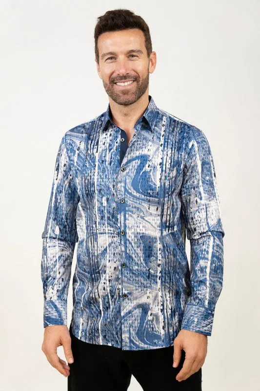 Blue Fancy Foil Printed Longsleeve Shirt