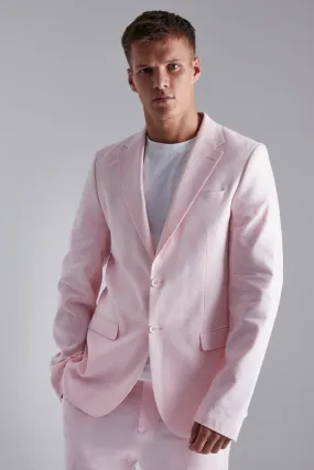 Boohoo Tall Single Breasted Slim Linen Suit Jacket, Pink