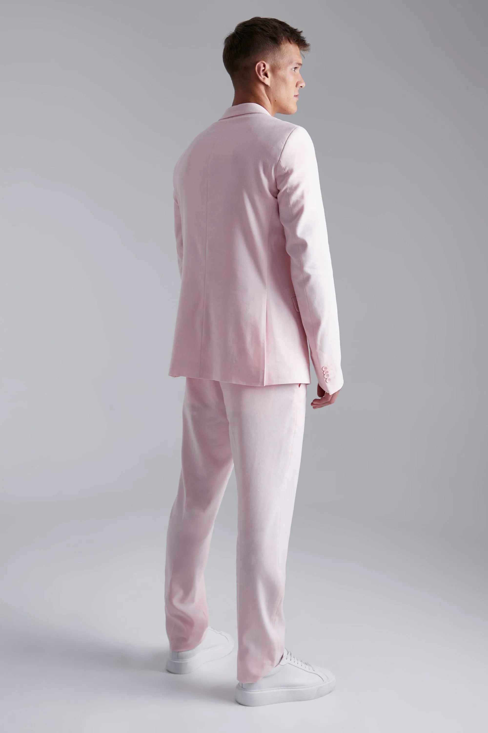 Boohoo Tall Single Breasted Slim Linen Suit Jacket, Pink