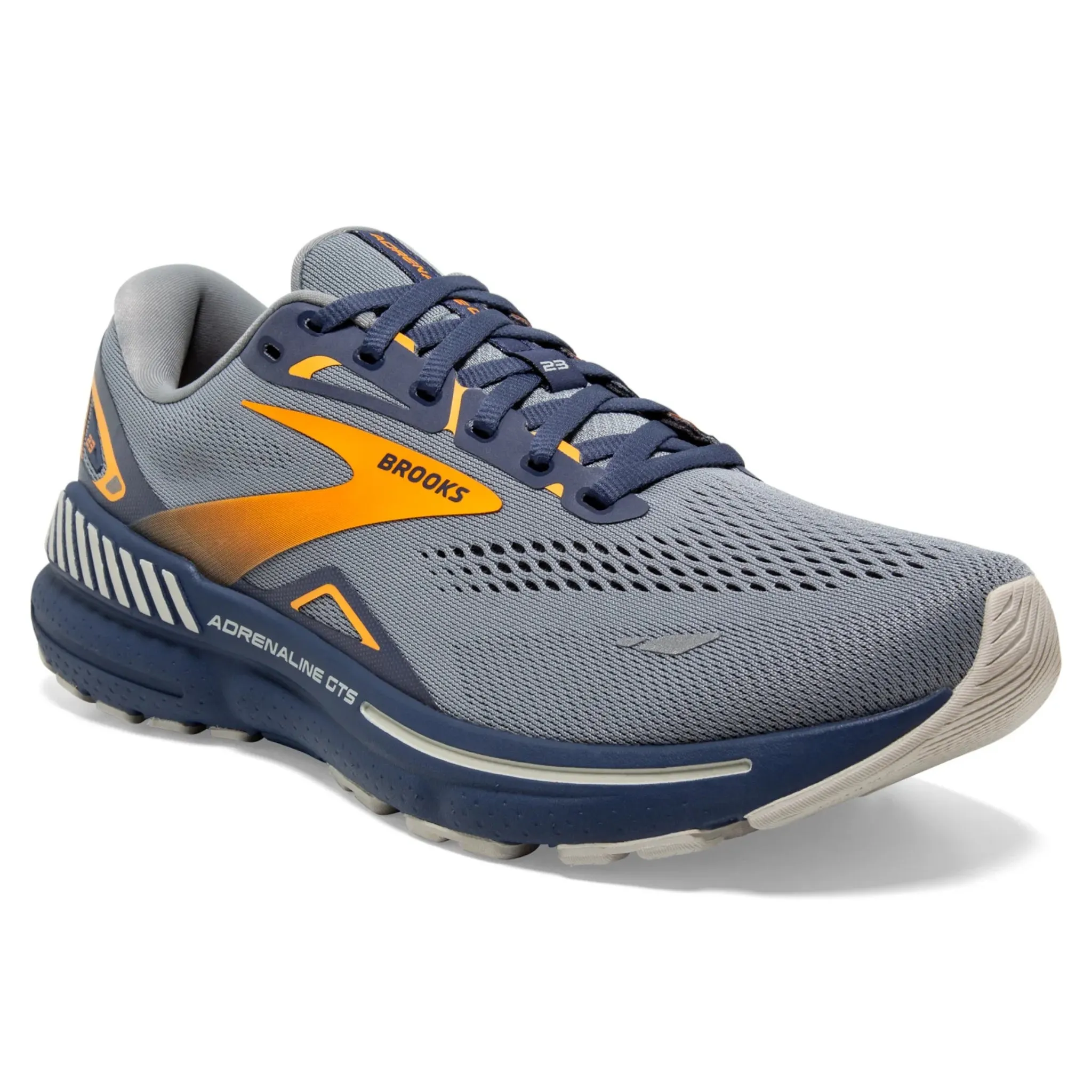 Brooks Men's 110391 027 Adrenaline GTS 23 Grey Crown Blue Orange Cushion Support Running Shoes