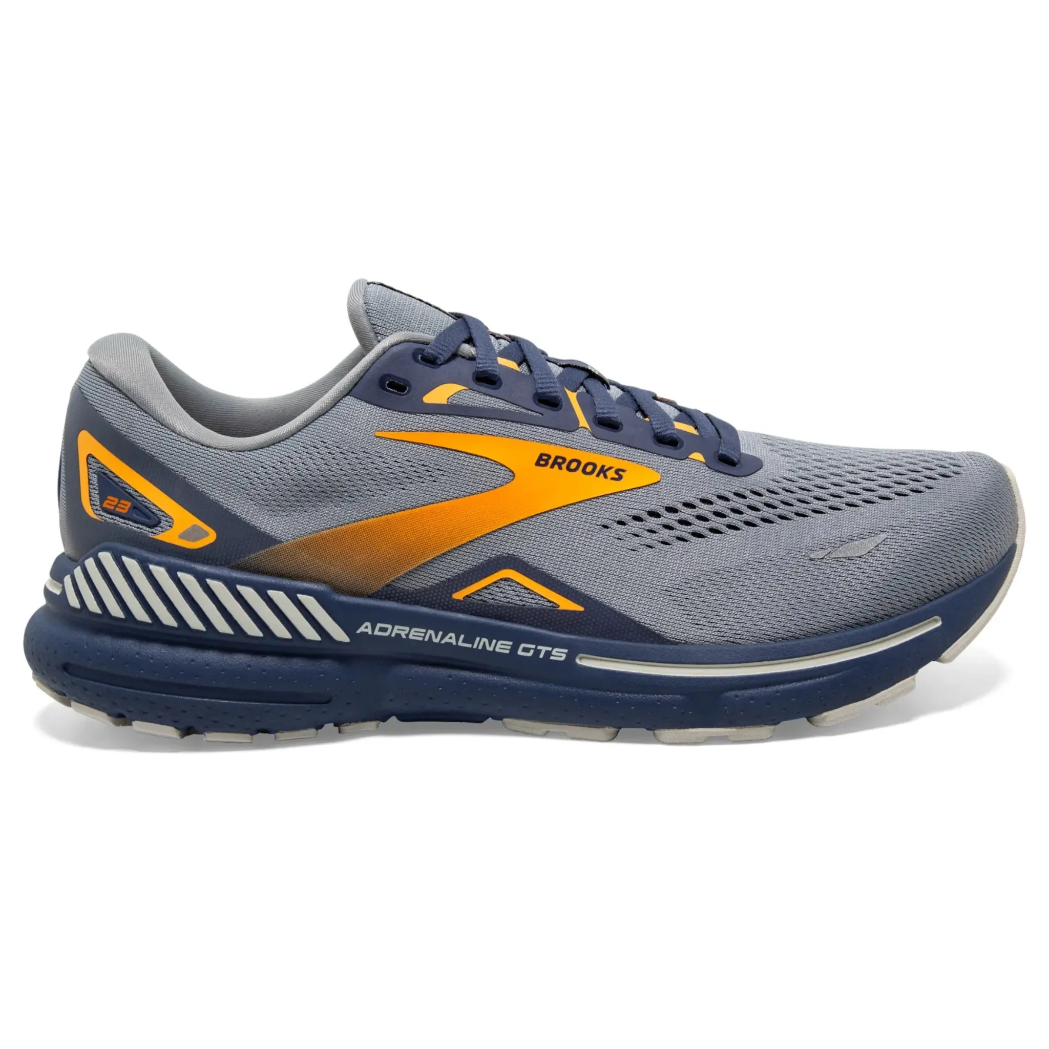 Brooks Men's 110391 027 Adrenaline GTS 23 Grey Crown Blue Orange Cushion Support Running Shoes