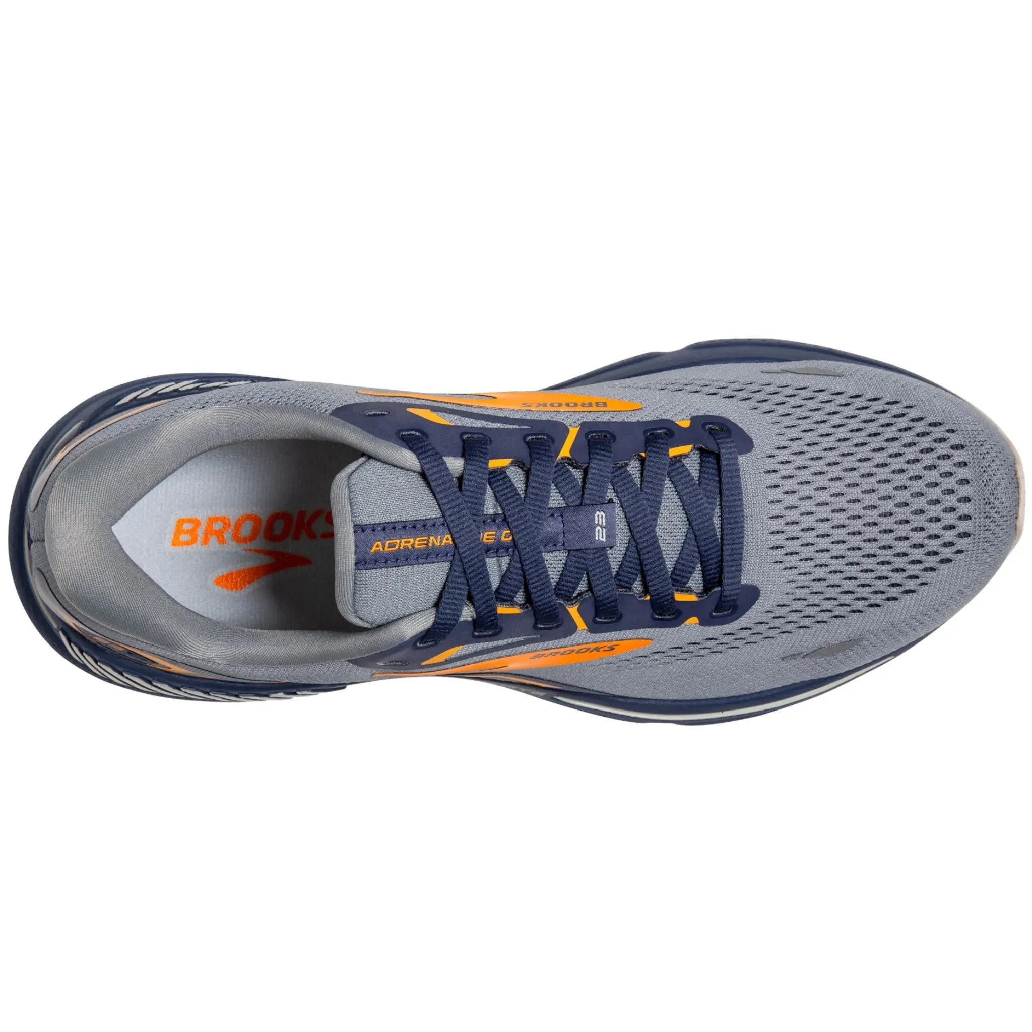 Brooks Men's 110391 027 Adrenaline GTS 23 Grey Crown Blue Orange Cushion Support Running Shoes