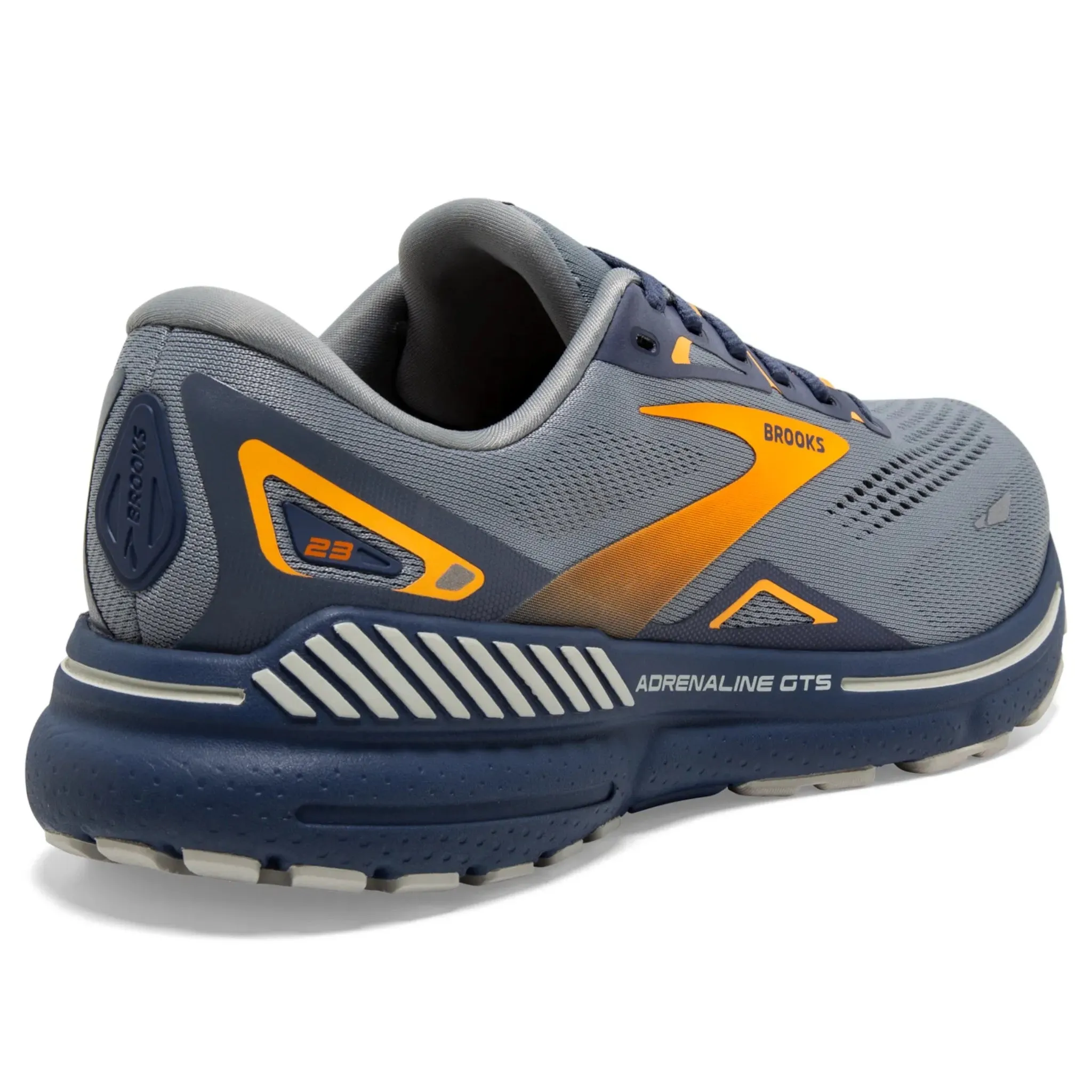 Brooks Men's 110391 027 Adrenaline GTS 23 Grey Crown Blue Orange Cushion Support Running Shoes