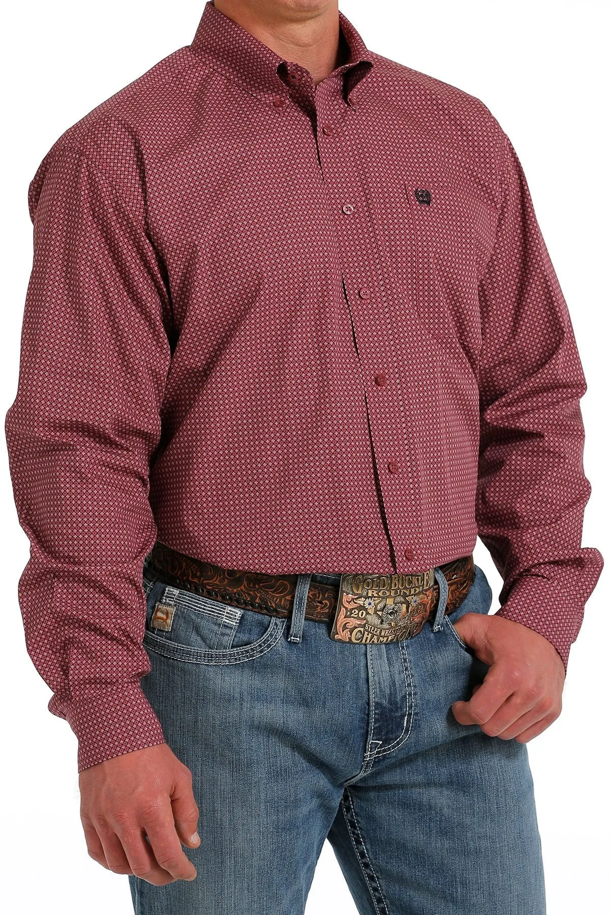 Cinch Mens Geo Print Button-Down Western Shirt - Fuchsia/ Black  MTW1105595