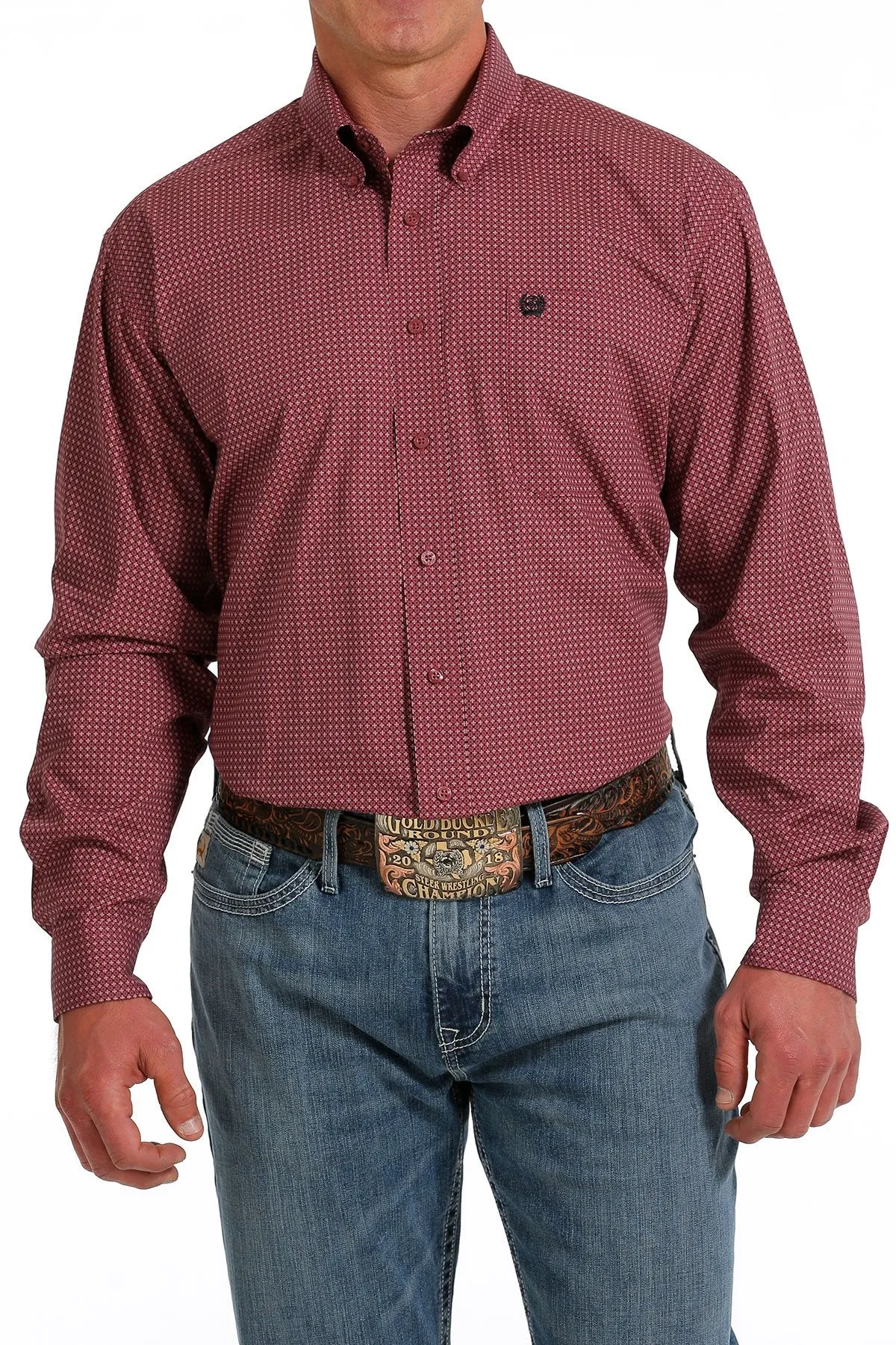 Cinch Mens Geo Print Button-Down Western Shirt - Fuchsia/ Black  MTW1105595