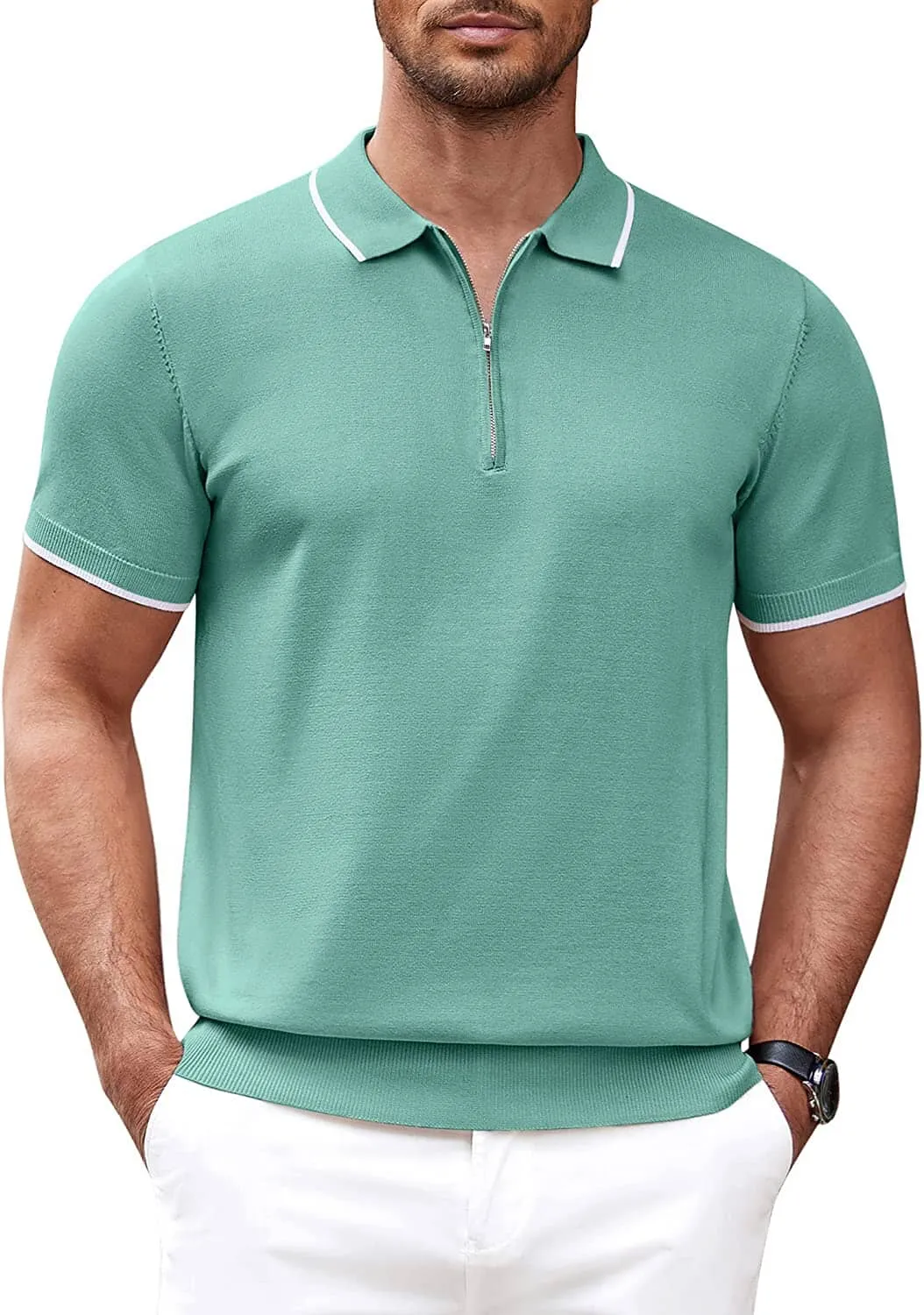 Classic Zipper Short Sleeve Polo Shirt (US Only)