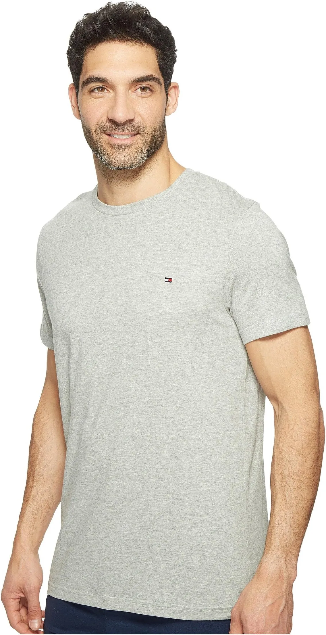 Core Tommy Hilfiger Flag Short Sleeve Crew Neck T-Shirt in Gray Heather