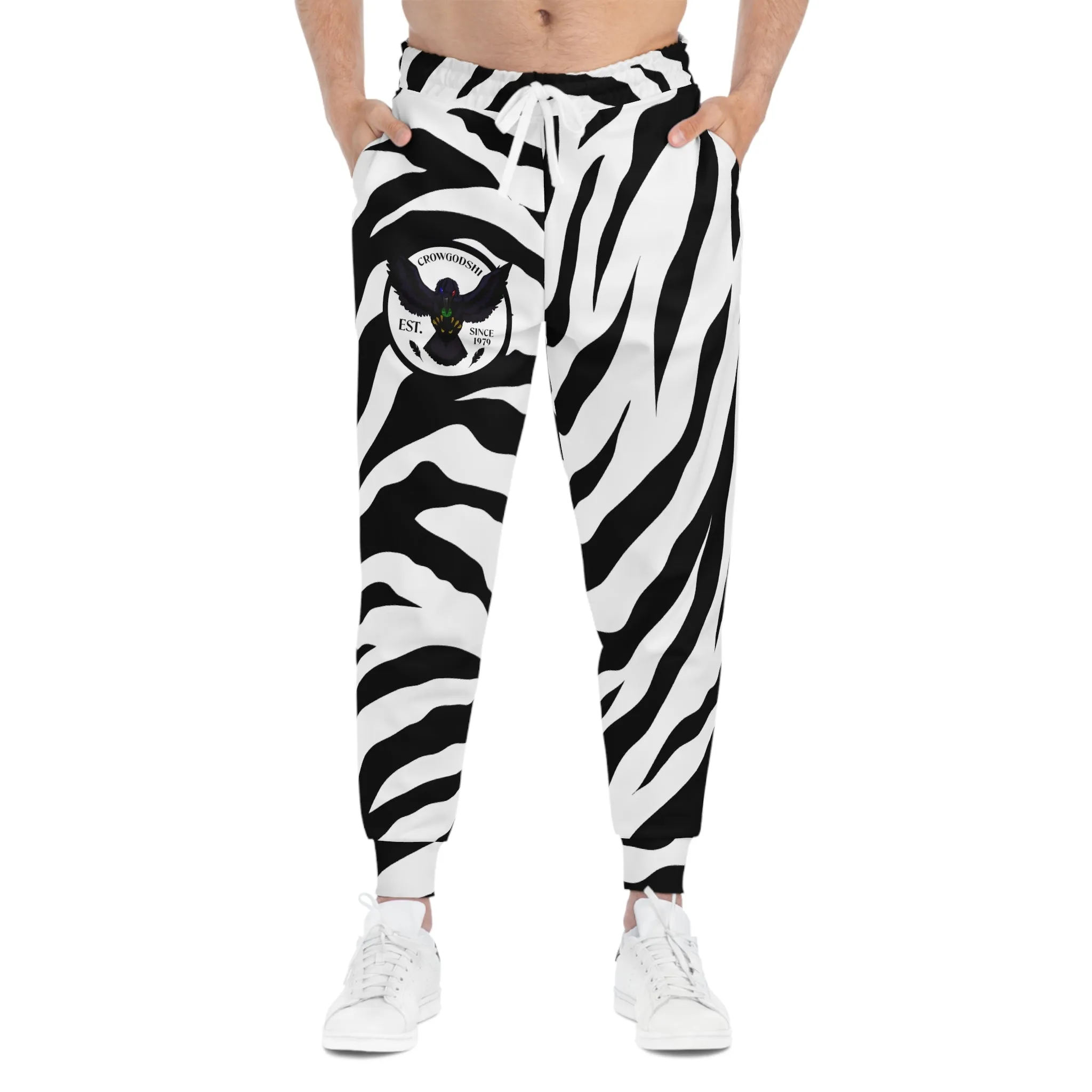 Crowgodshi White Tiger Print Athletic Joggers