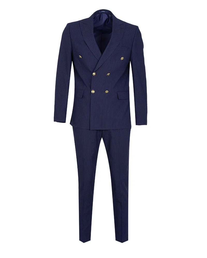 Dark Blue 2 Piece Stripe Double Breasted Men's Suit