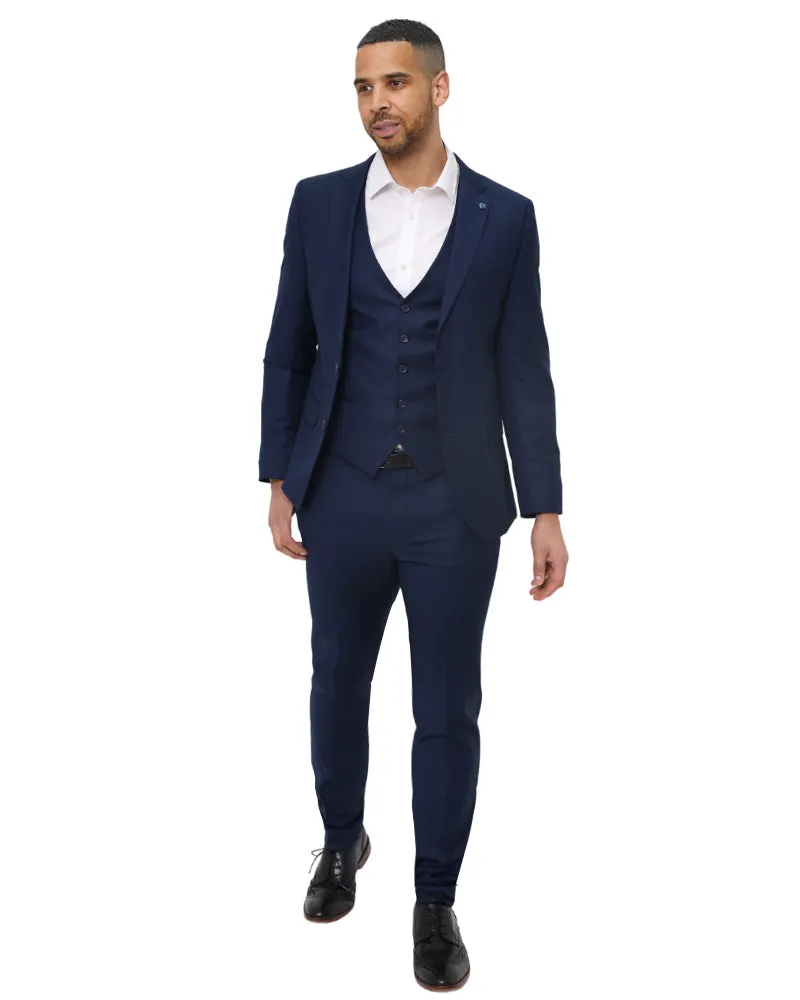 Dark Blue Classic Plain 3 Piece Men's Suit