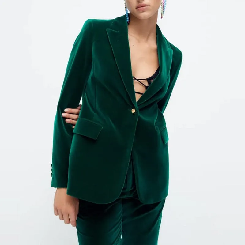 DressBetty - Women Long Sleeve Velvet Casual Button Blazer