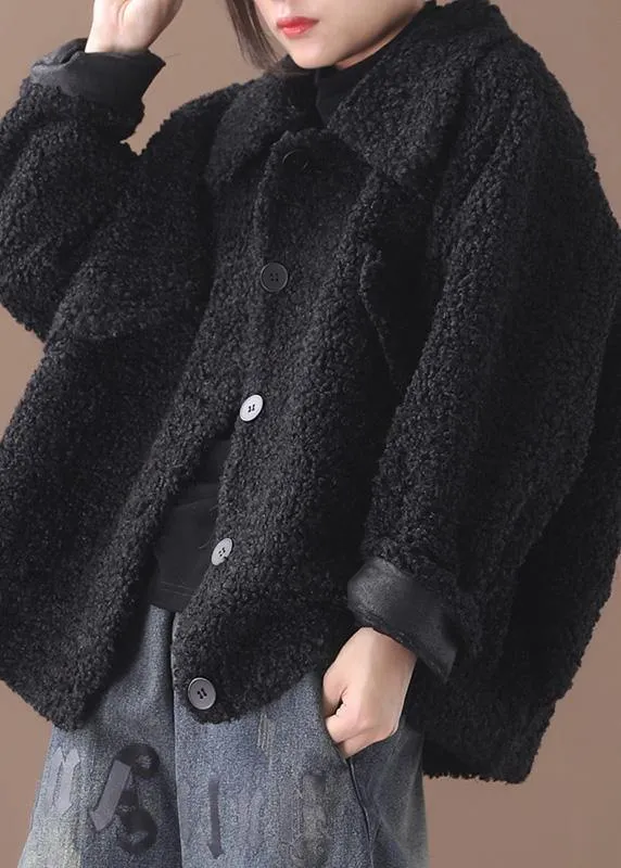 Fashion black woolen coats casual lapel Button jackets