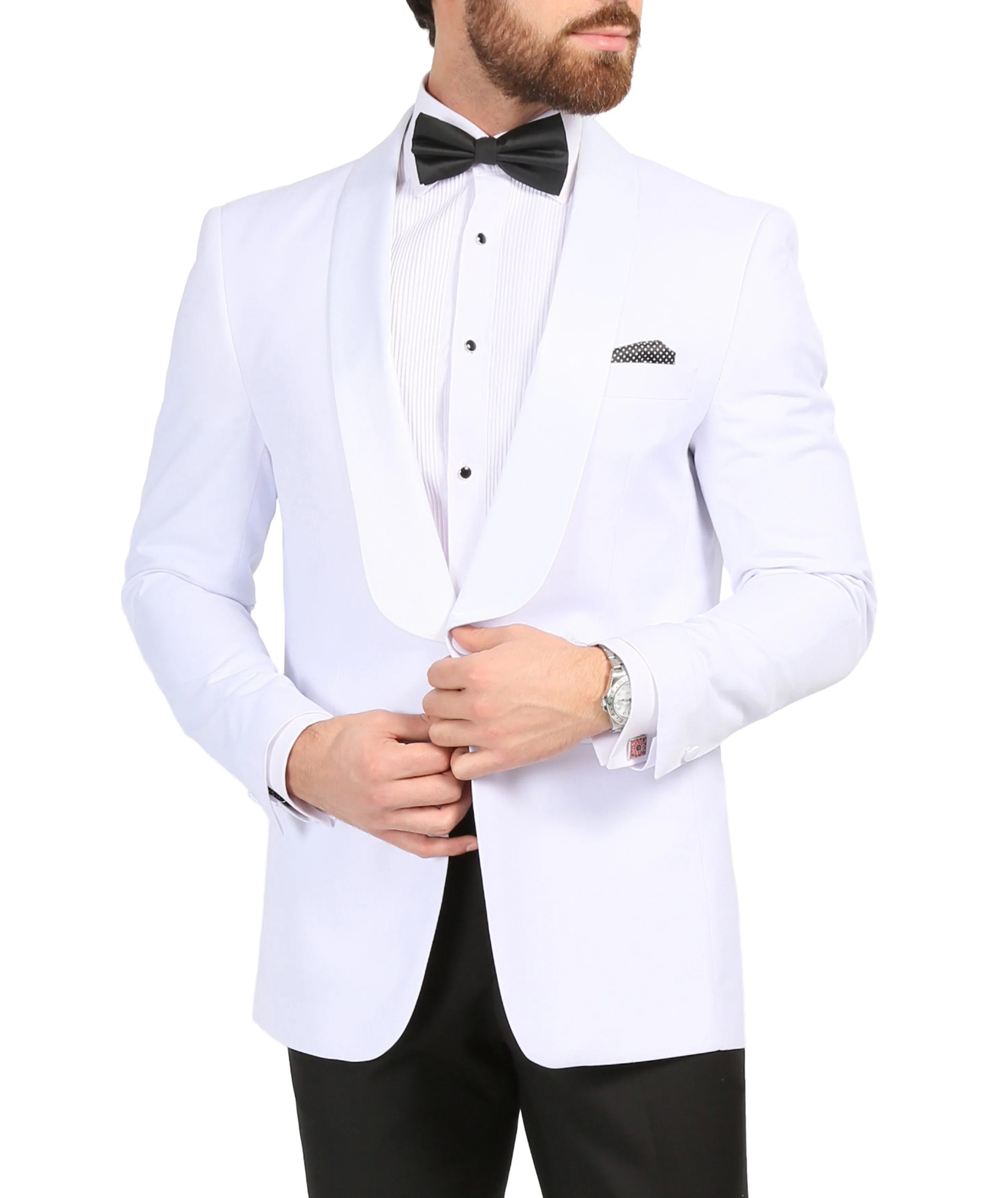 Ferrecci Men's Echo White Slim Fit Shawl Lapel Tuxedo Dinner Jacket