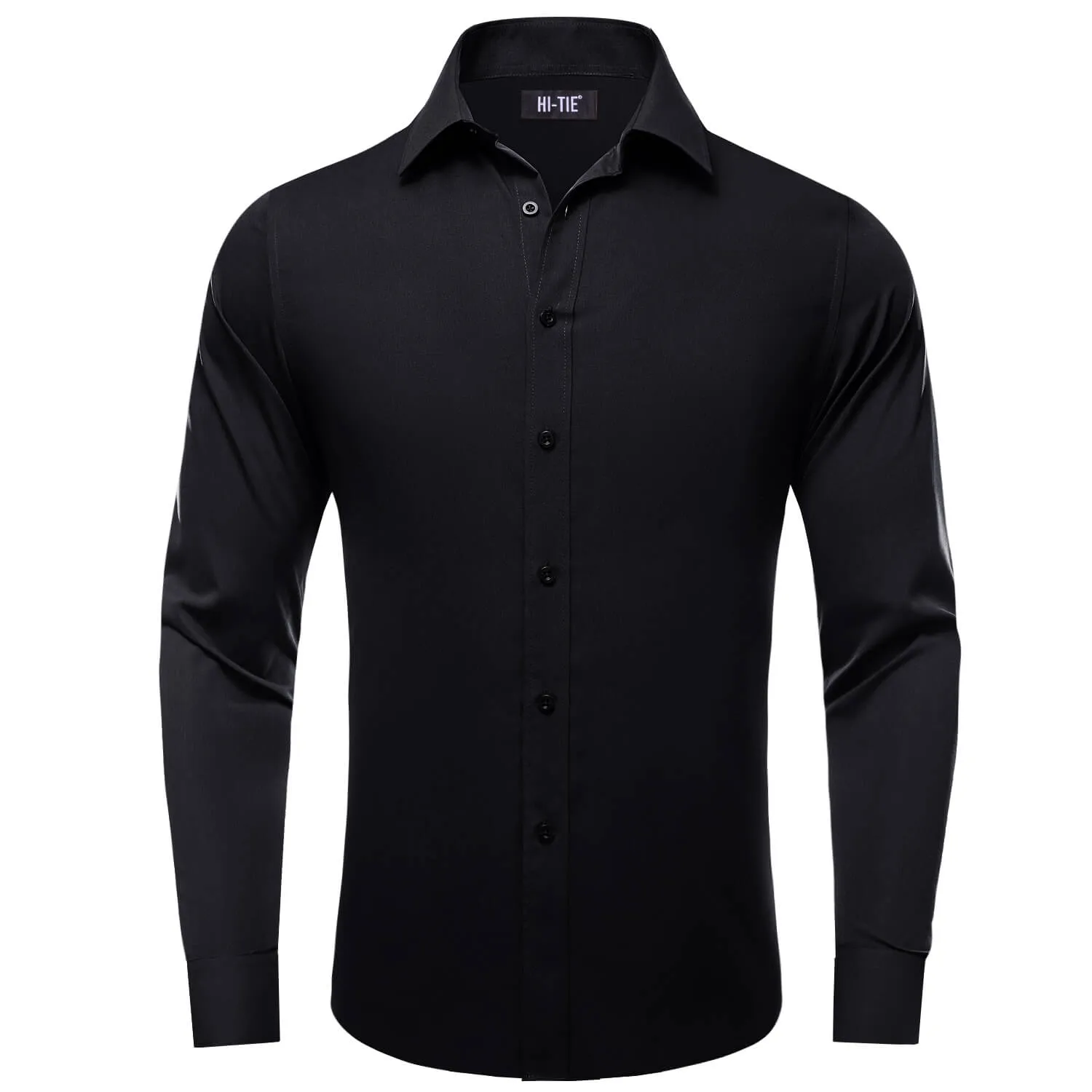 Hi-Tie Long Sleeve Shirt Solid Black Collar Shirt