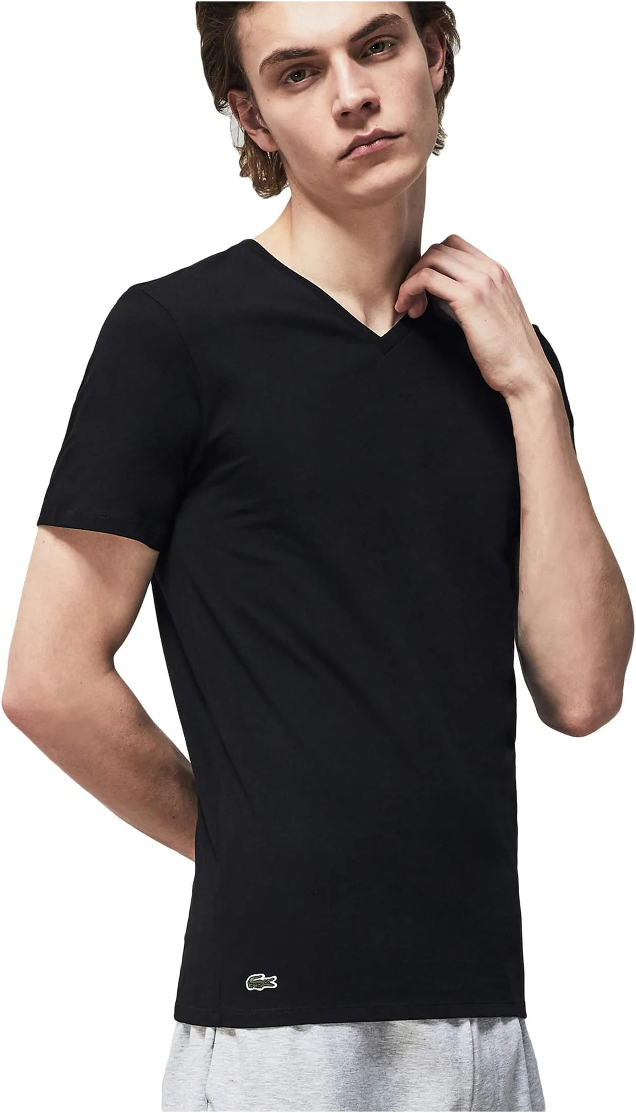 Lacoste Slim Fit Essential V-Neck T-Shirt 3 Pack, Black