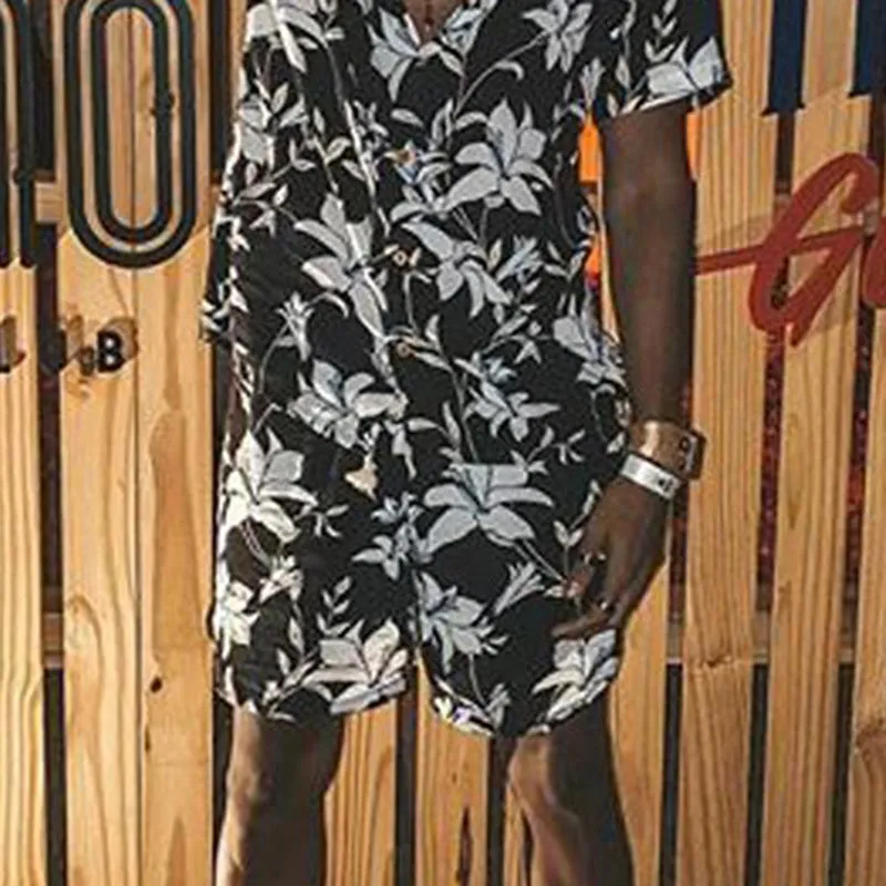 Men Casual Floral Printed Short Sleeve Suit