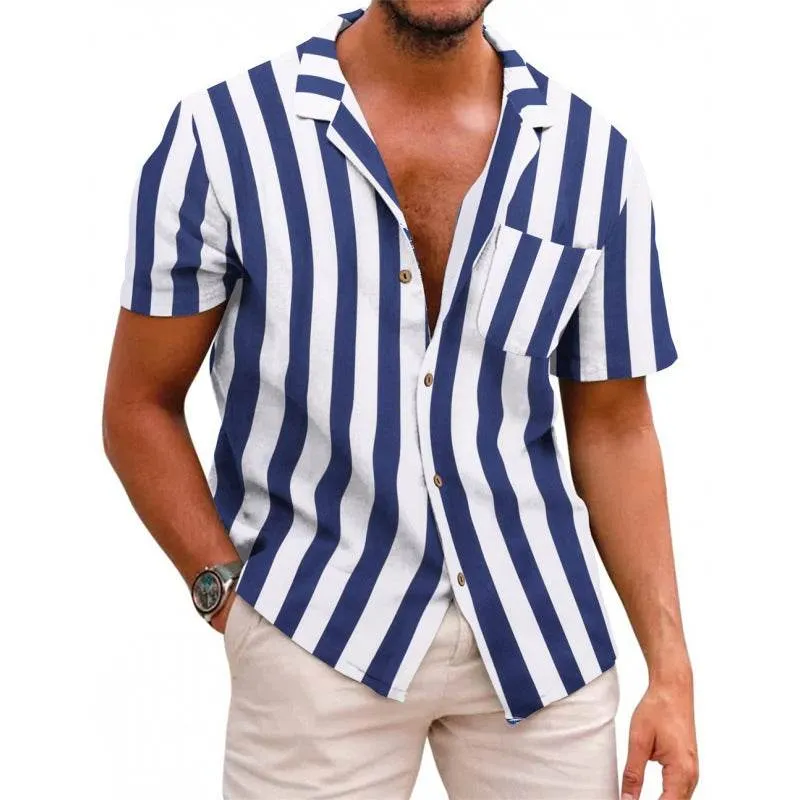 Men dress shirts Summer Printed Short-sleeved Shirt strips Pattern