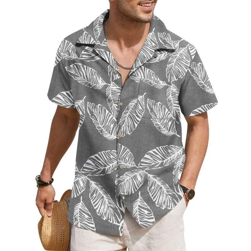 Men dress shirts Summer Printed Short-sleeved Shirt strips Pattern