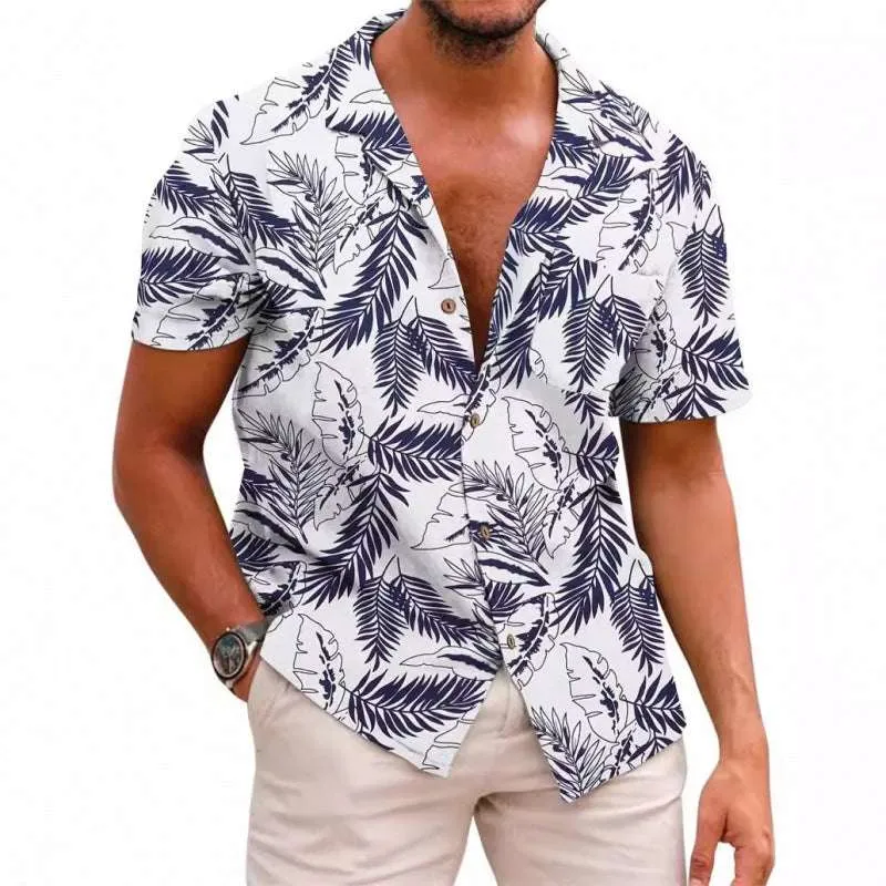 Men dress shirts Summer Printed Short-sleeved Shirt strips Pattern