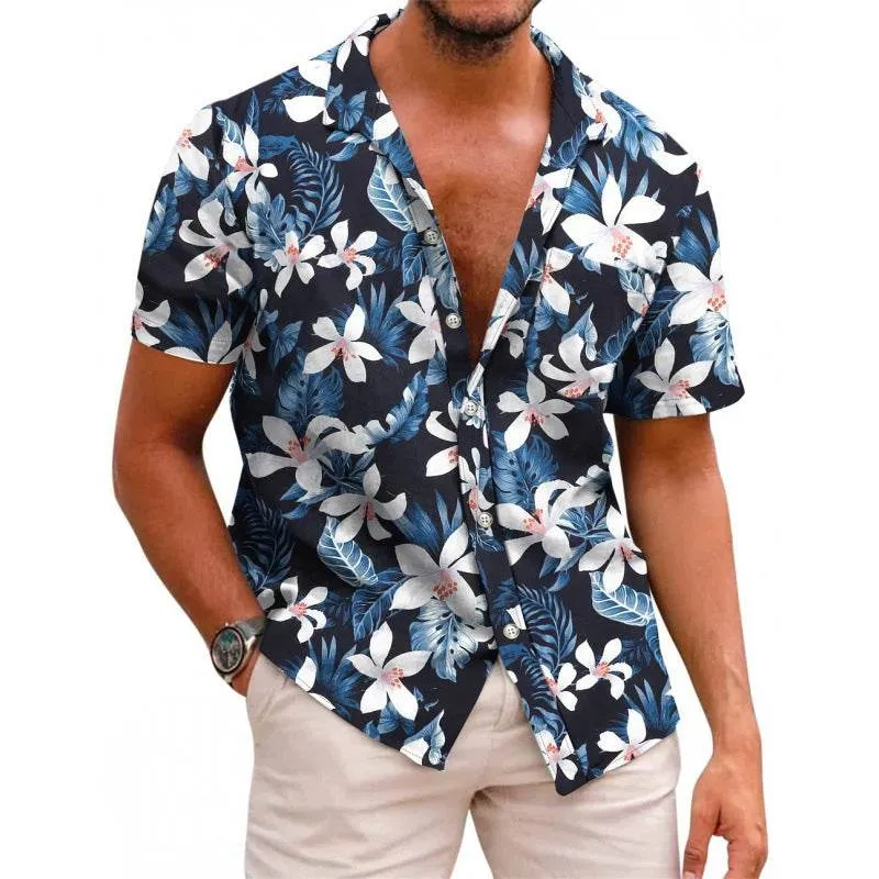 Men dress shirts Summer Printed Short-sleeved Shirt strips Pattern