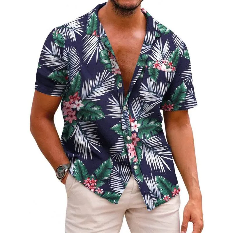 Men dress shirts Summer Printed Short-sleeved Shirt strips Pattern