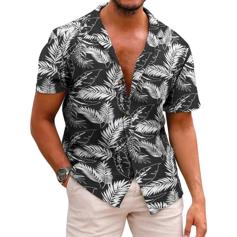 Men dress shirts Summer Printed Short-sleeved Shirt strips Pattern