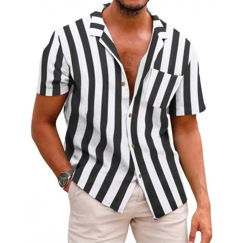 Men dress shirts Summer Printed Short-sleeved Shirt strips Pattern