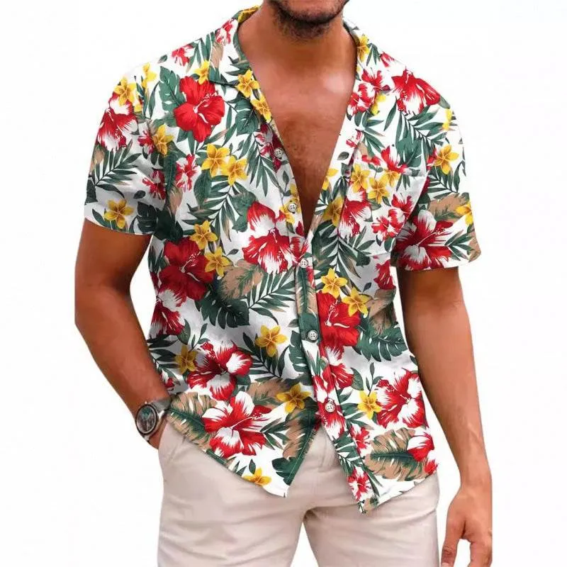 Men dress shirts Summer Printed Short-sleeved Shirt strips Pattern