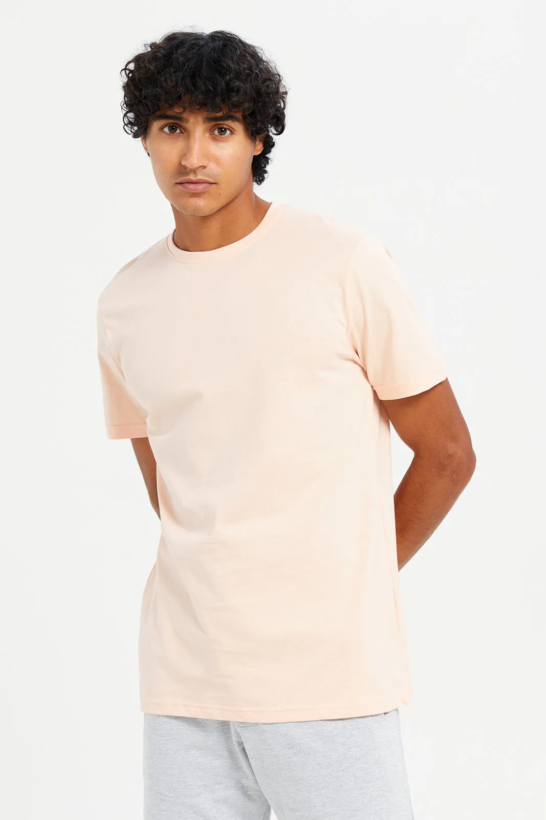 Men Pink Crew Neck T-Shirt