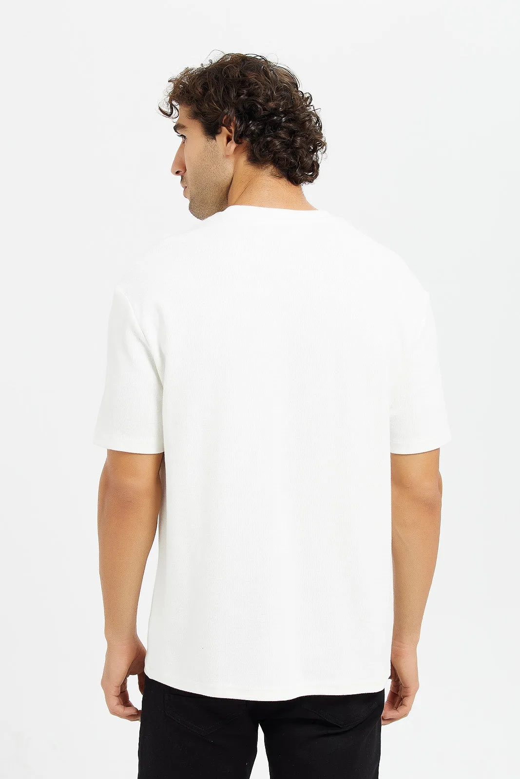 Men White Textured Fabric Lounge Shirt