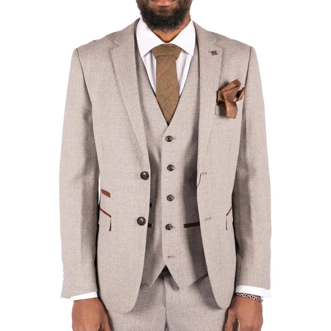 Mens 3 Piece Cream Suit Tweed Check Vintage Retro Tailored Fit 1920s