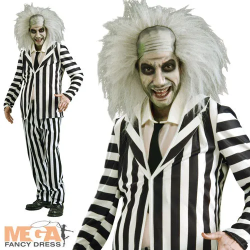 Men's Beetlejuice Halloween Beetle Juice Striped Suit Costume