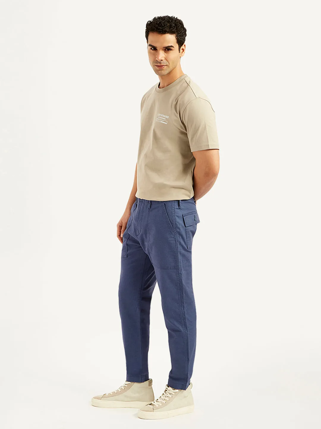 Men's Blue Slim Tapered Fit Trousers