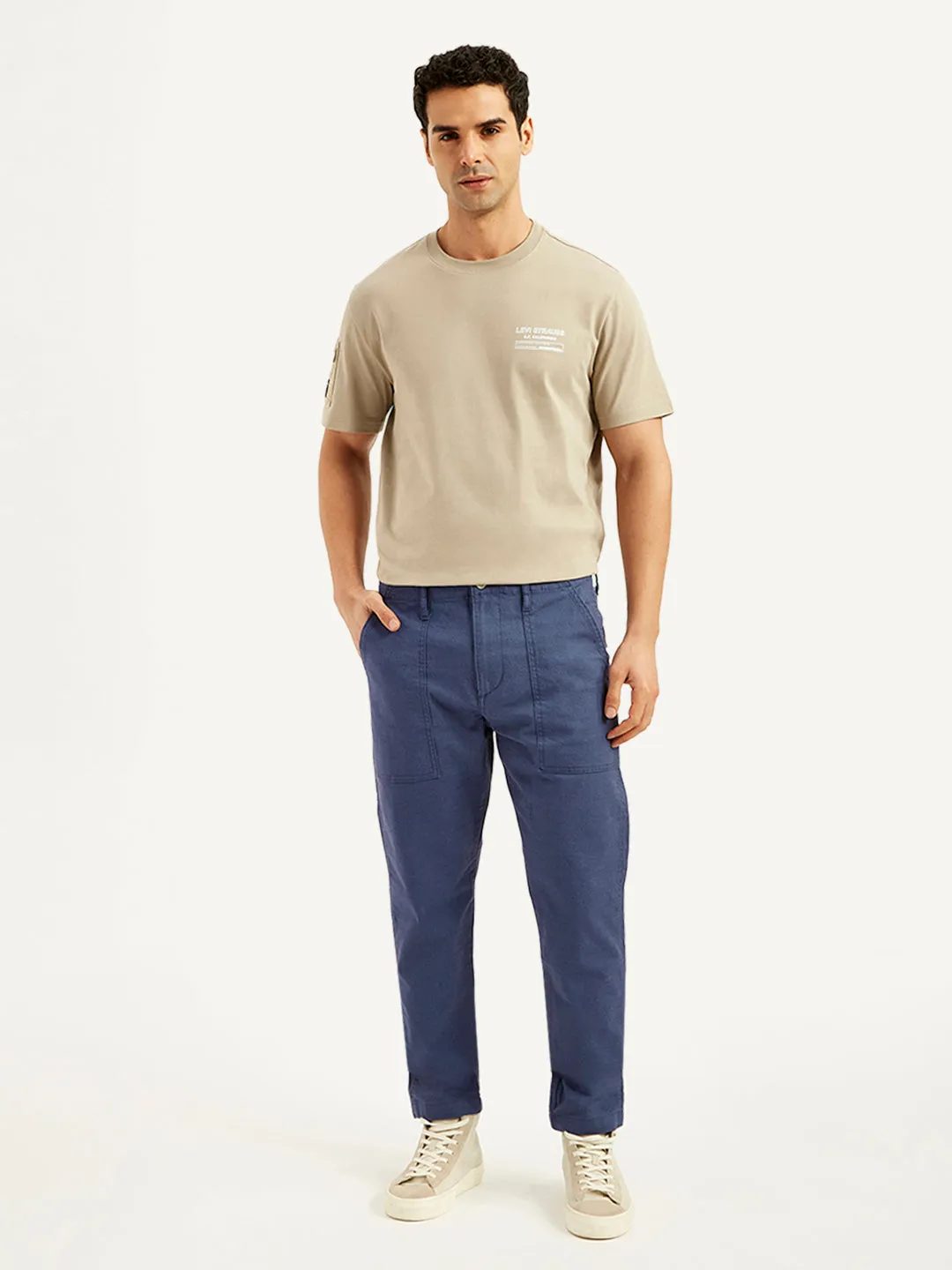 Men's Blue Slim Tapered Fit Trousers