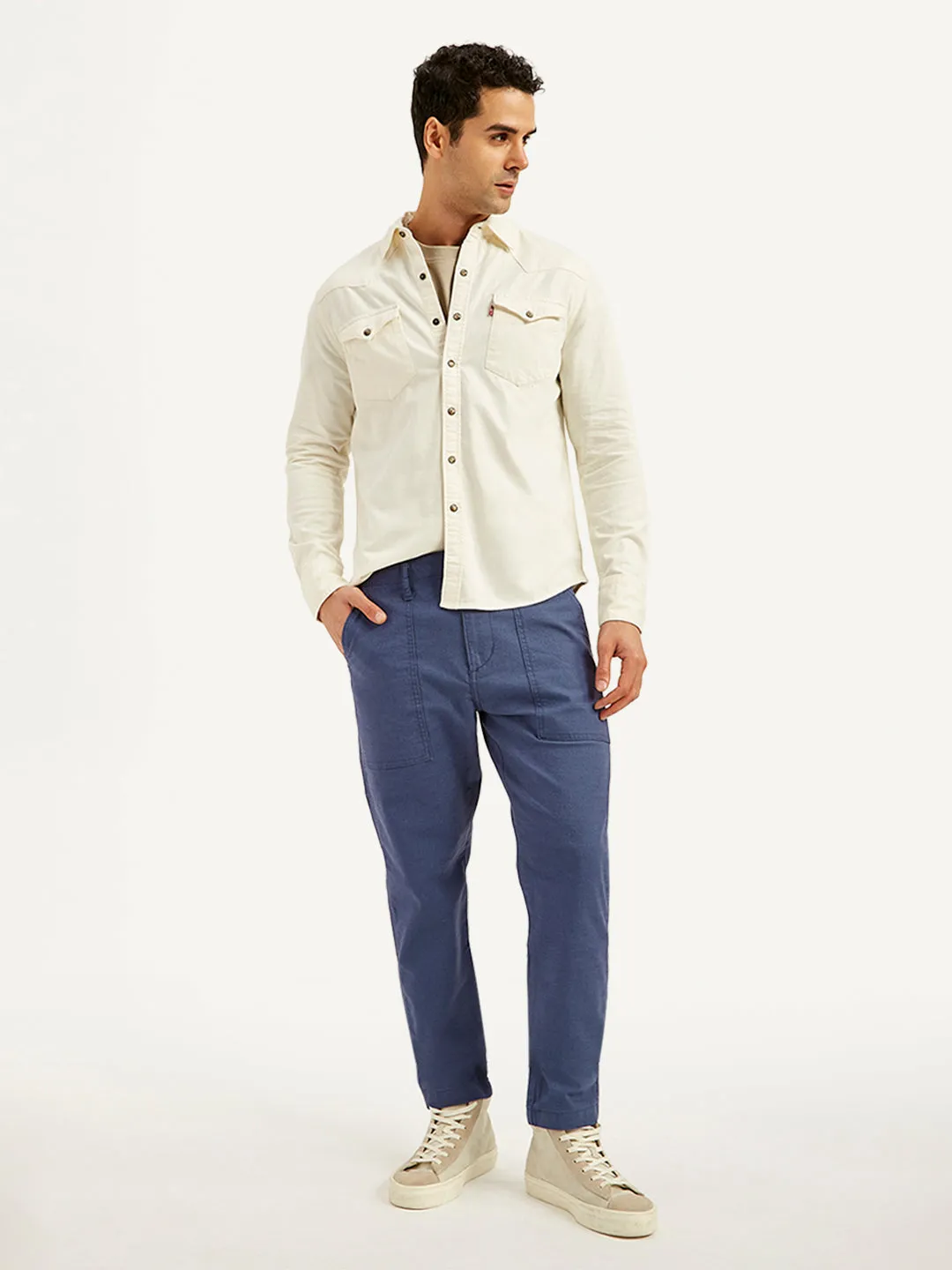 Men's Blue Slim Tapered Fit Trousers