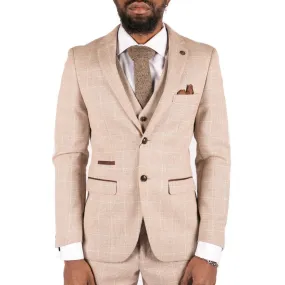 Mens Check Tweed Beige Brown 3 Piece Suit Wedding Prom Vintage Retro Classic