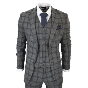 Men's Dark Grey 3 Piece Checked Suit Formal Business Dress Suits