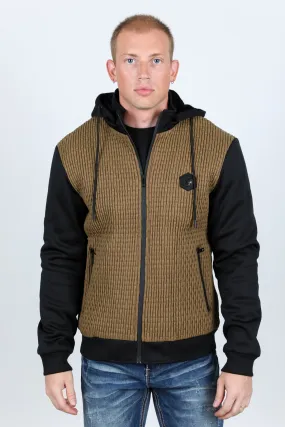 Mens Fur Lined Quilted Hooded Jacket - Camel