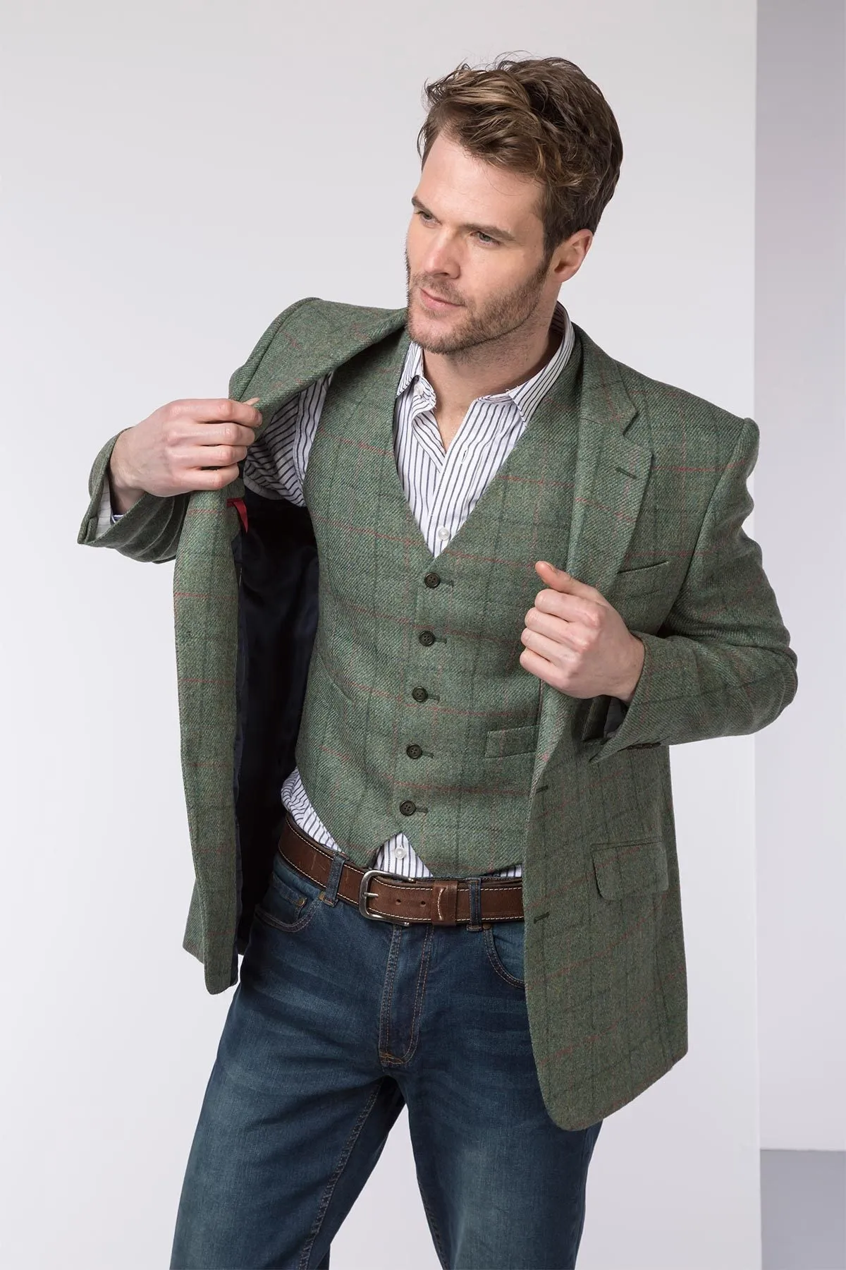 Men's Green Slim Fit Tweed Jacket - Helmsley