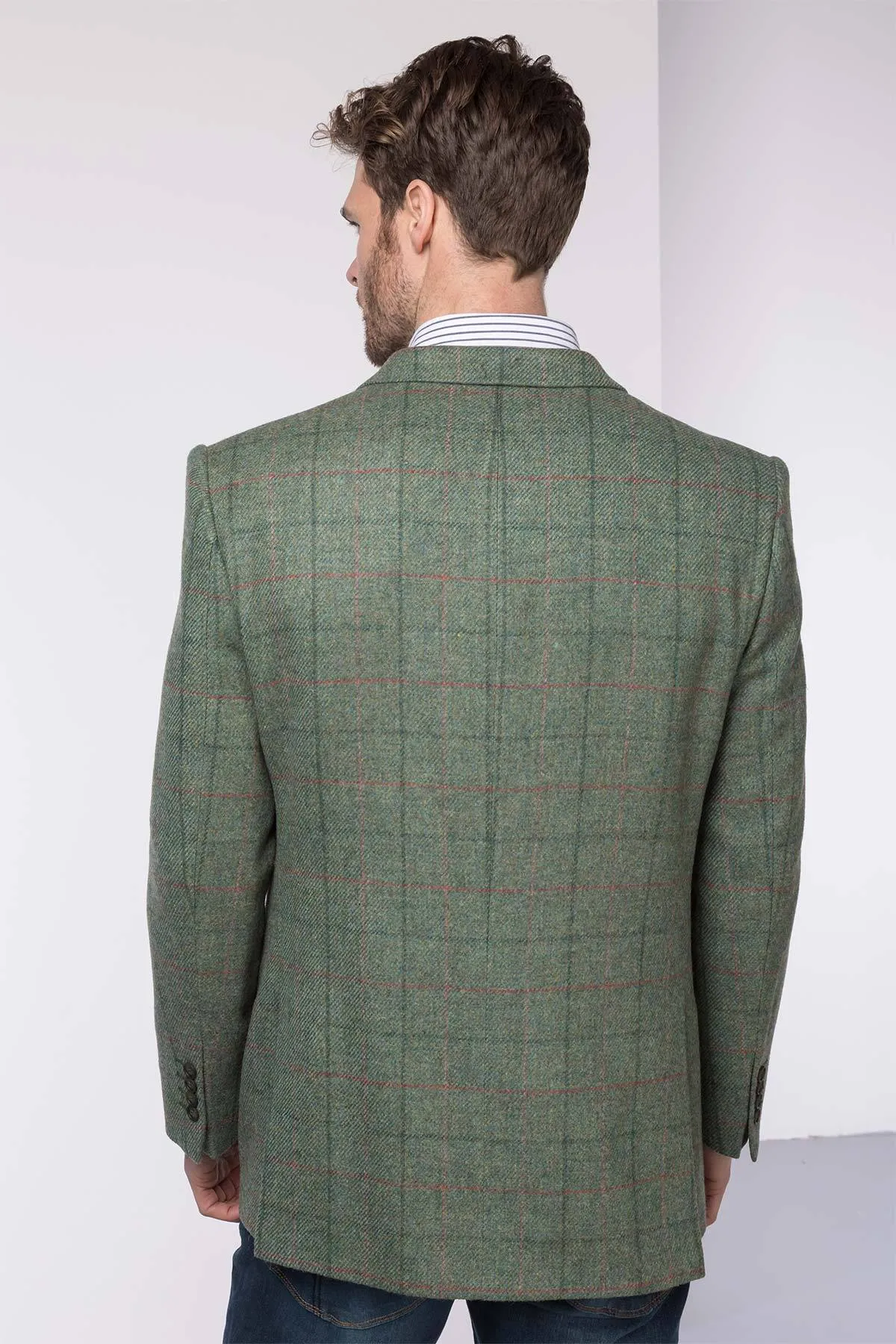 Men's Green Slim Fit Tweed Jacket - Helmsley