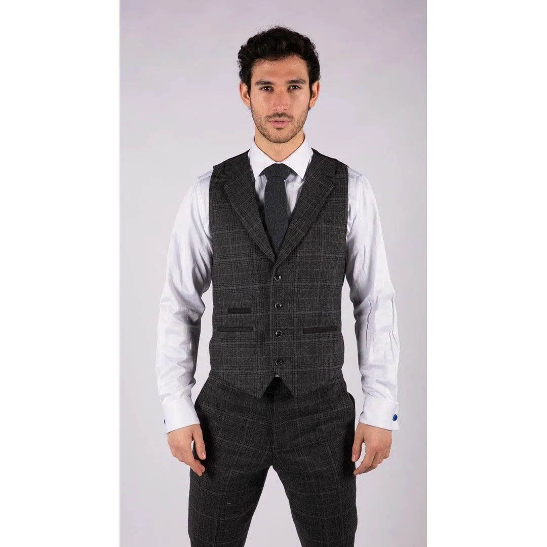 Mens Grey Tweed 3 Piece Suit Blue Check Vintage 1920s Gatsby Blinders Tailored Fit