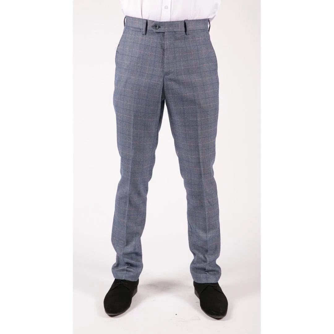 Mens Light Blue Check Marc Darcy Trousers Hilton Tailored Fit Slim Wedding